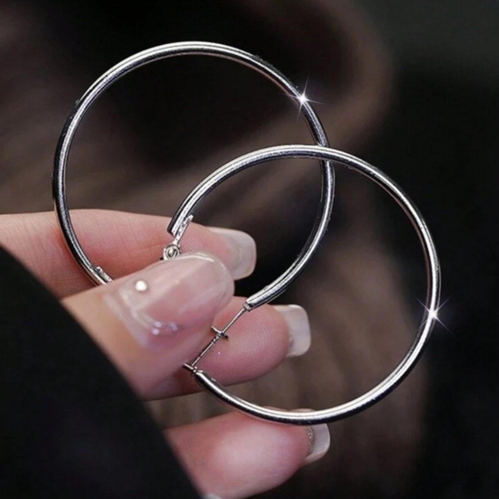 Elegant Silver Hoop Earrings - Picture 2 of 6